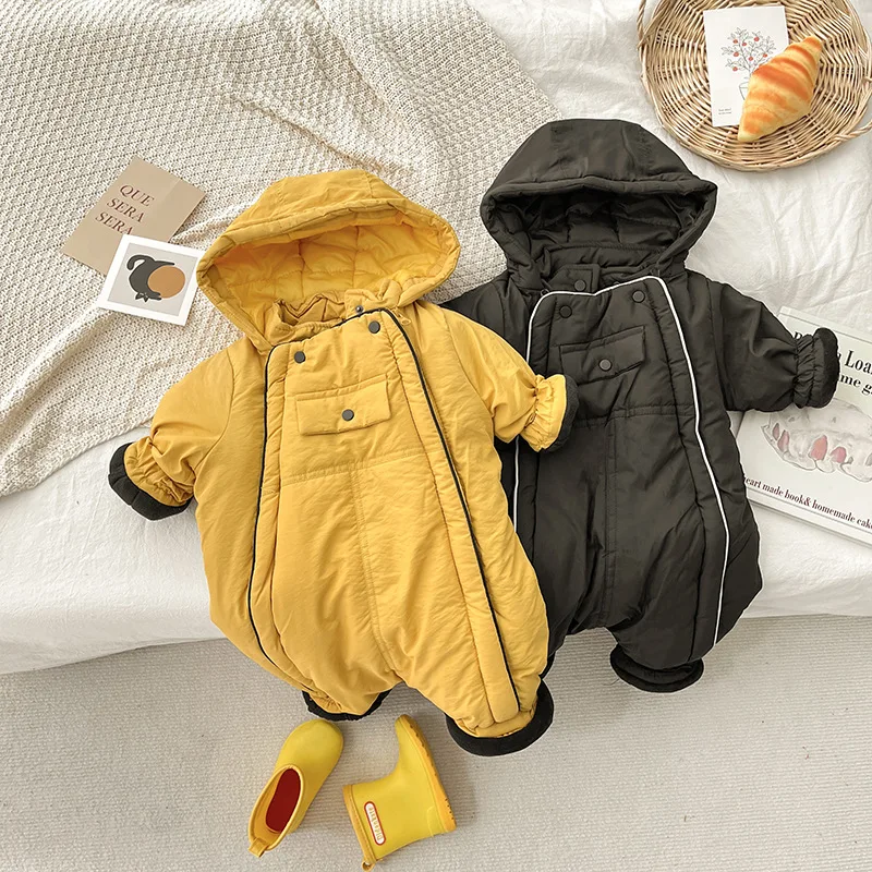 

LZH 2022 Baby Girl Clothes Autumn Winter Rompers With Hood Boys Jumpsuit New Born Baby Zipper Long Sleeves Romper 0-4 Years Old