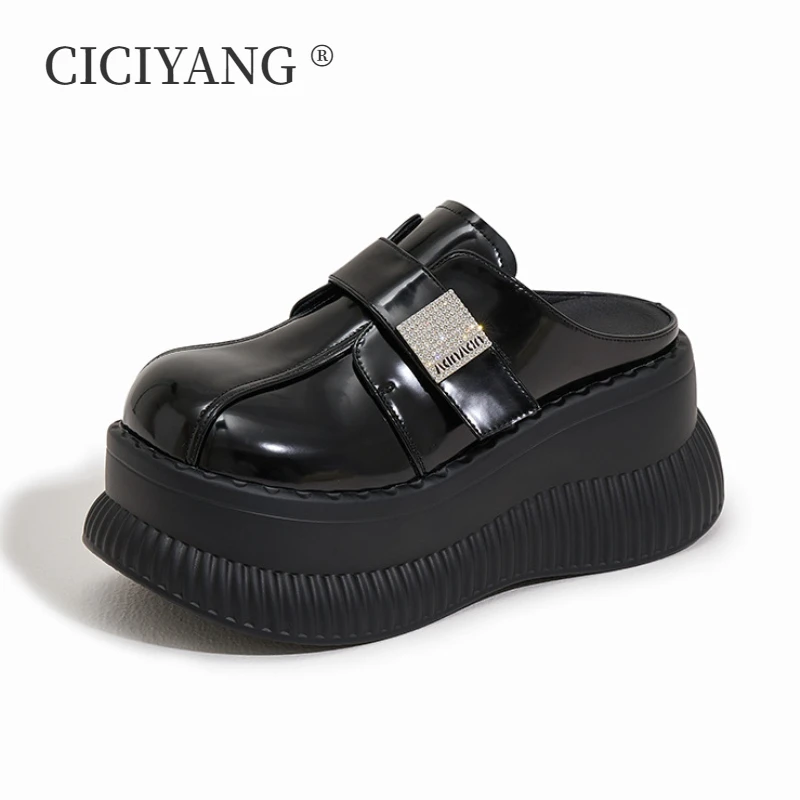 CICIYANG 8.5cm Thick-soled Slippers Women 2024 Summer Half Slippers Ladies  Platform Spring Muller Shoes Protect Toes Playshoes