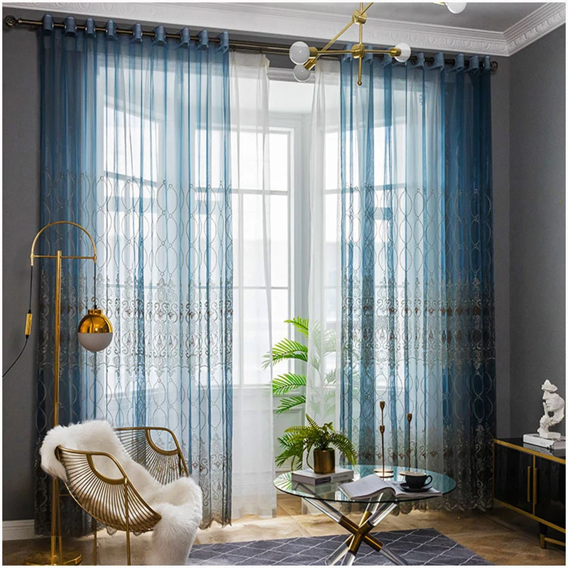 Upscale Curtains for Bedroom Luxury European Finished Curtains Fabric Embroidered Beige Tulle Cortinas For Living Room M072&C - Image 4