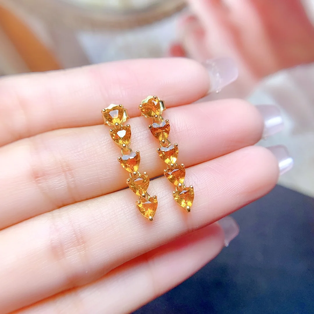 FS Inlay 4mm Natural Citrine S925 Sterling Silver Earrings for