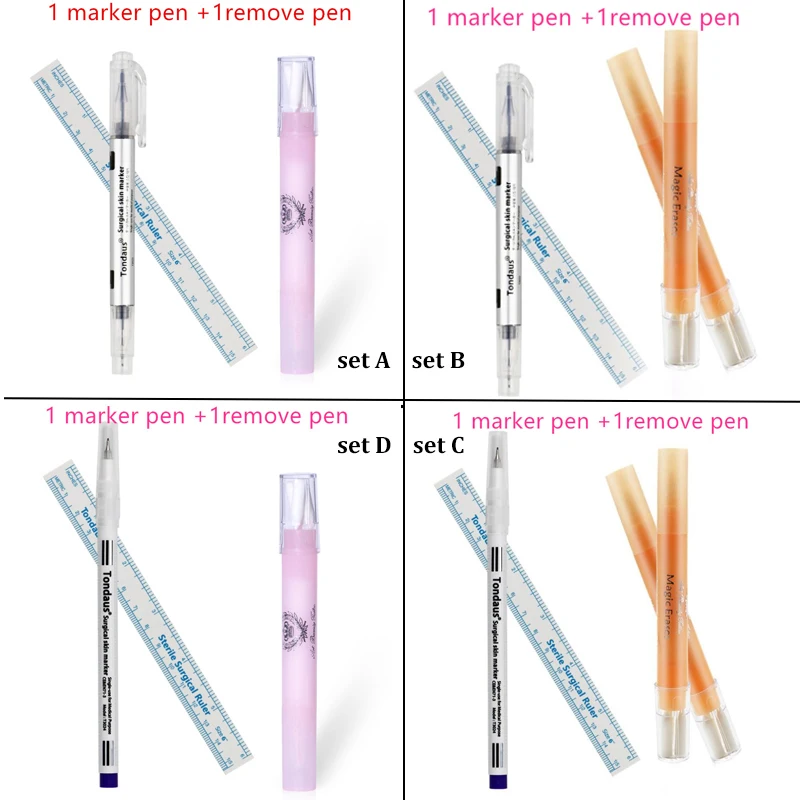 

Surgical Eyebrow Skin Tattoo Marker Pen with Measure Paper Ruler+ Magic Eraser Remover Brush Pen Permanent Makeup Tattoo Pen Set
