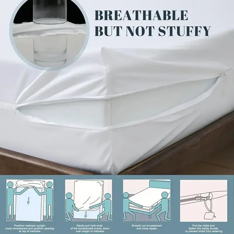 Waterproof Zipper Mattress Full Package, Protective Cover, Machine Washable, Monochromatic 2