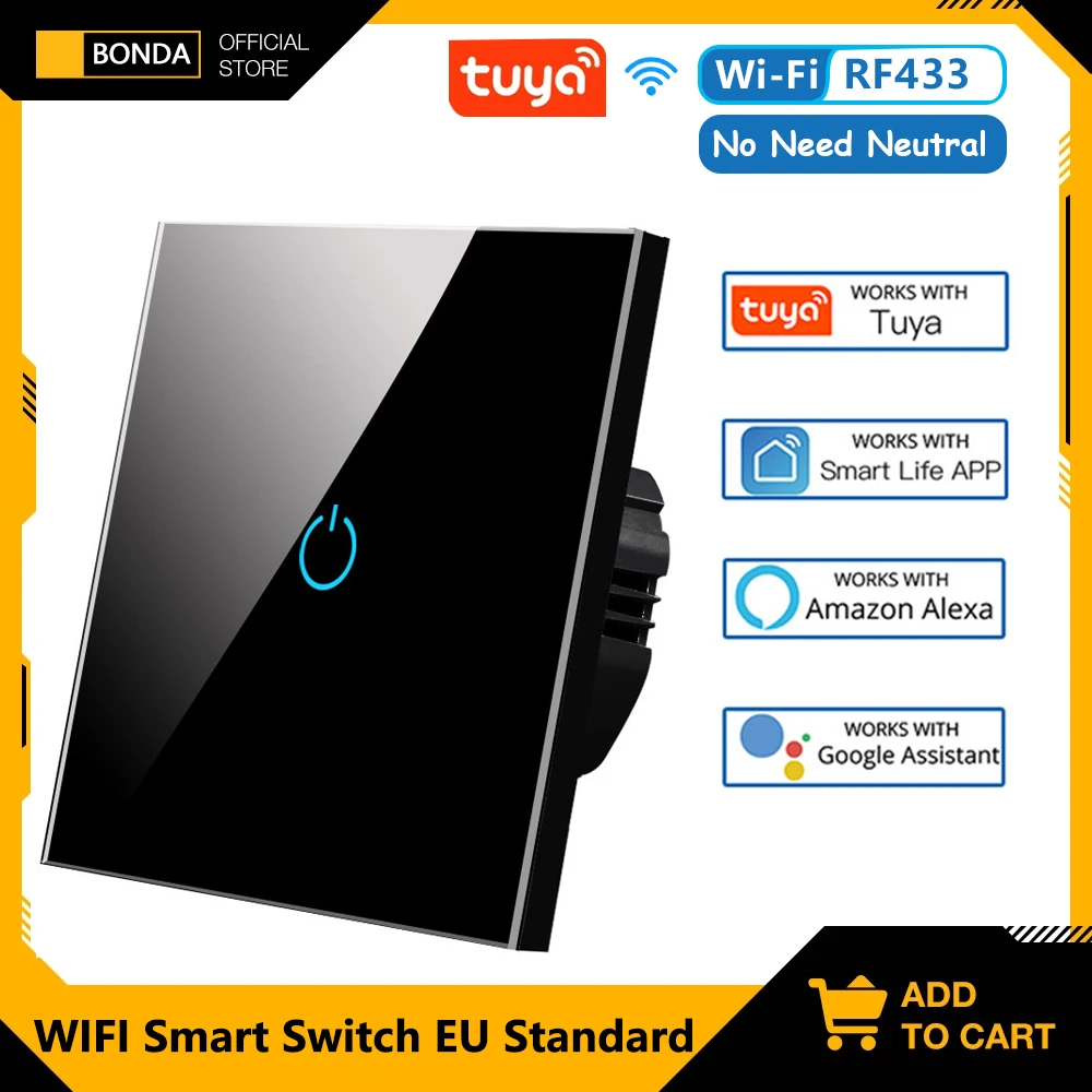 Bonda-interruptor Inteligente com Wi-fi Interruptores de Toque sem Neutro Controle Tuya Funciona com o Google Gang Vida Inteligente Luz Doméstica Alexa Rf433