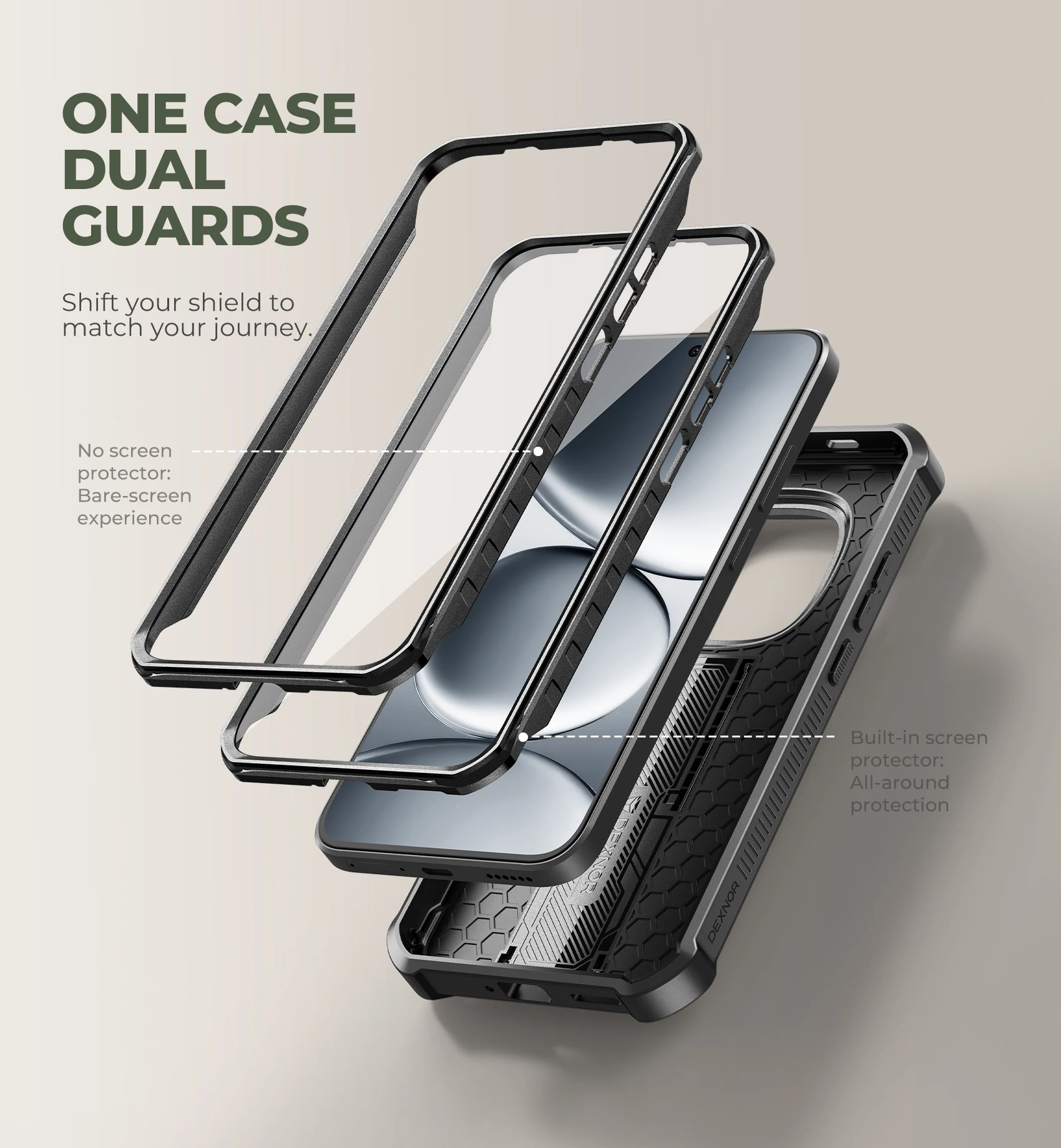 Shockproof Bumper Protective Case with Built-in Sliding Camera Cover, Screen Protector, and Kickstand