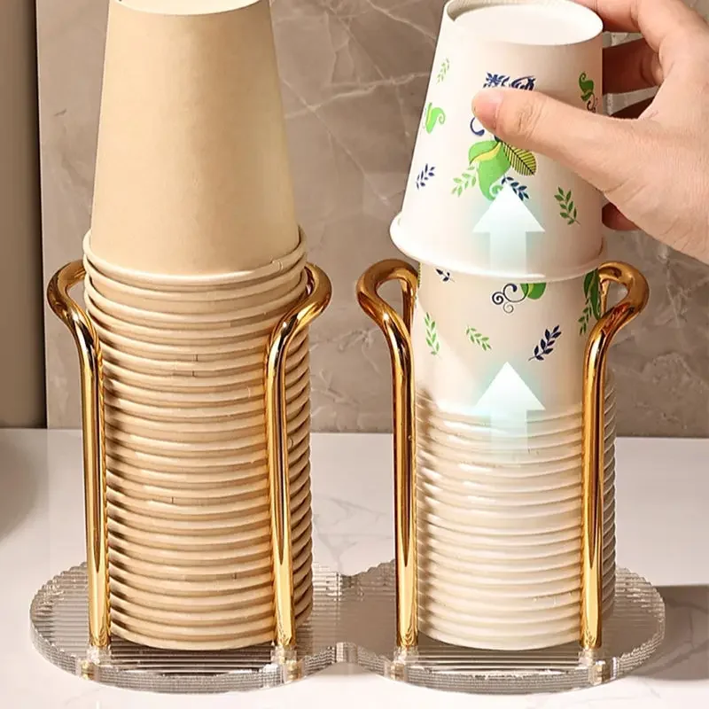 Luxury Disposable Cup Storage Holder Water Tea Cups Dispenser Rack Shelf With Longer Stick Mug Display Stand Home Organizer