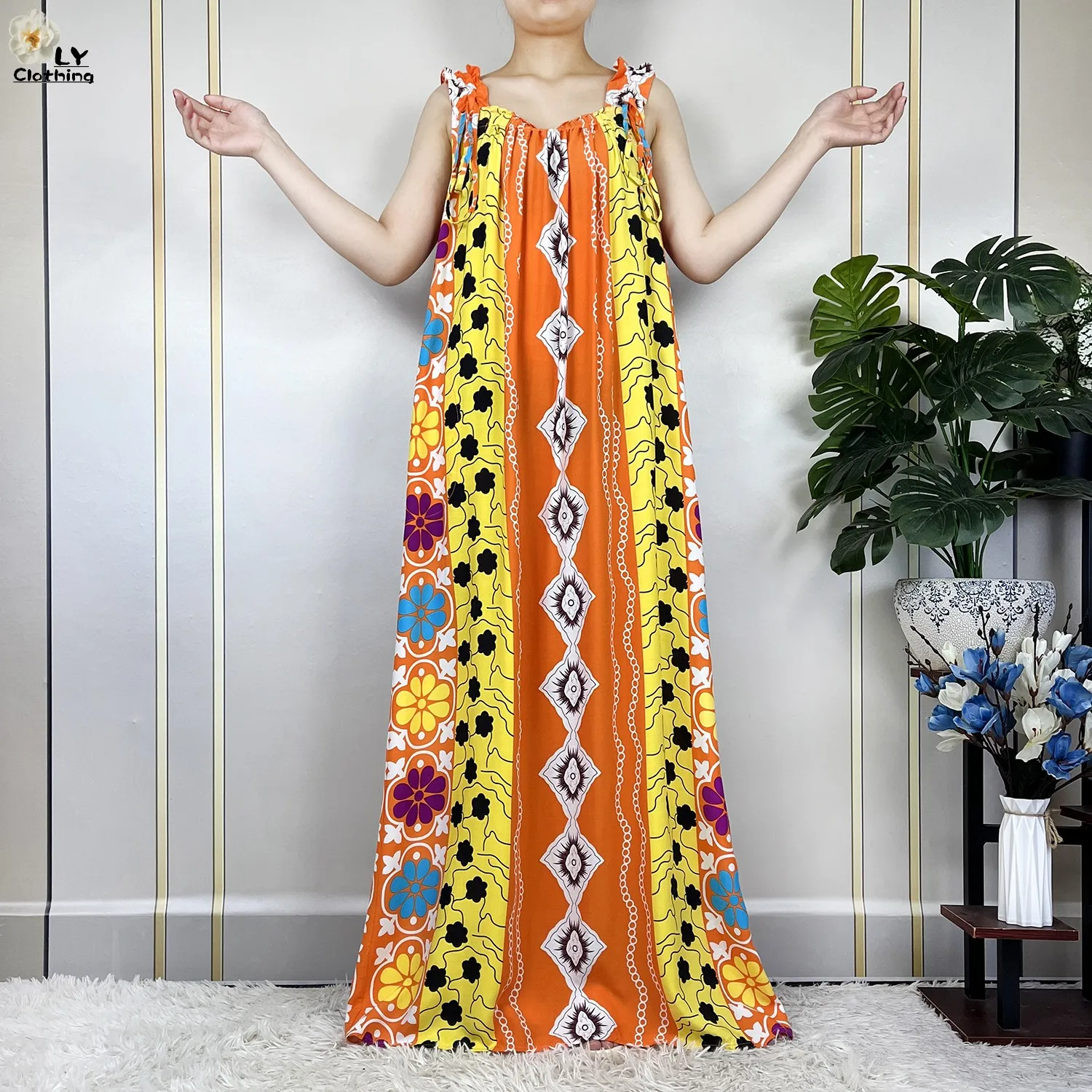 2023 New Dubai Women Cotton Sleeveless Dress African Dashiki Maxi Elegant Lady Robe Summer Loose Kaftan Islam Dress With Scarfs