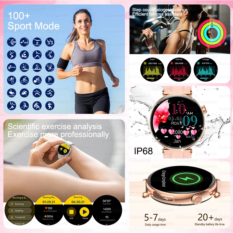 2026 New Women AI Smart Diagnosis Smart Watch HRV+ECG Uric Acid Blood Oxygen Health Monitor IP68 Waterproof Sports Smartwatches 6