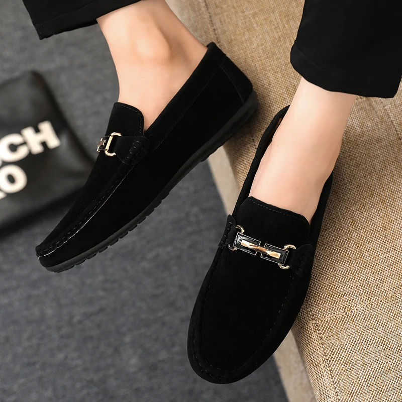 Spring and Summer Men's Shoes, Low-Cut Beanie Shoes, Versatile Casual Shoes, Breathable Leather Shoes, Black Work Shoes, Slip-Ons 5