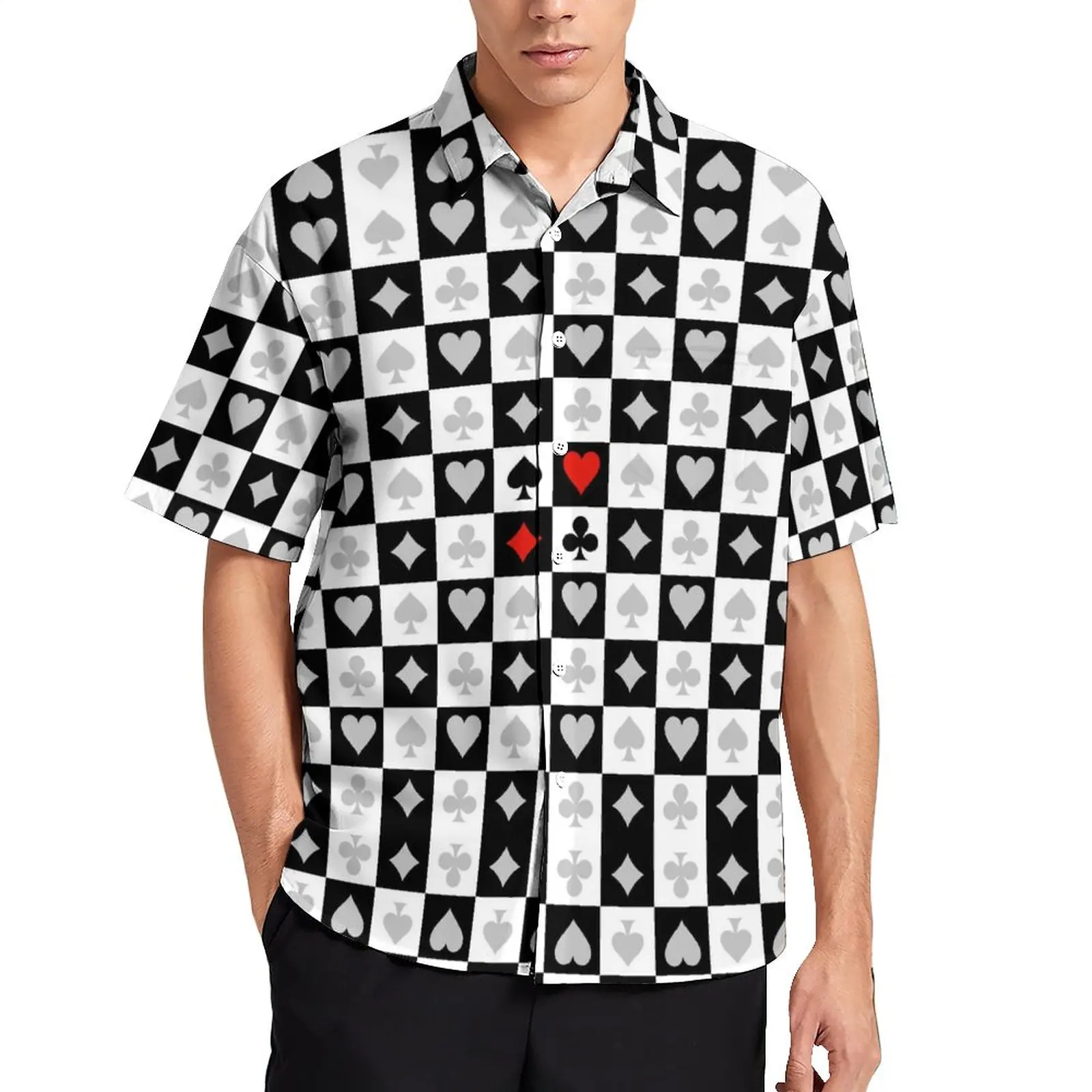 

Heart Pattern Casual Shirt Poker Card Beach Loose Shirt Hawaii Fashion Blouses Short-Sleeved Graphic Oversize Clothing