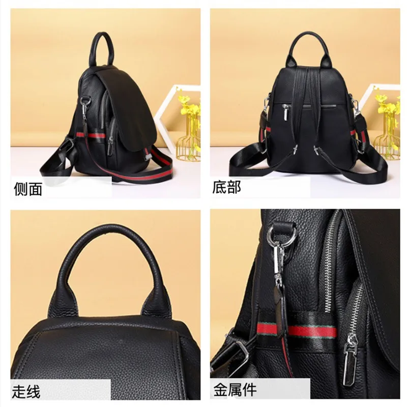 Trendy genuine leather women's backpack fashion cowhide travel backpack multifunction shoulder bag casual student school bag
