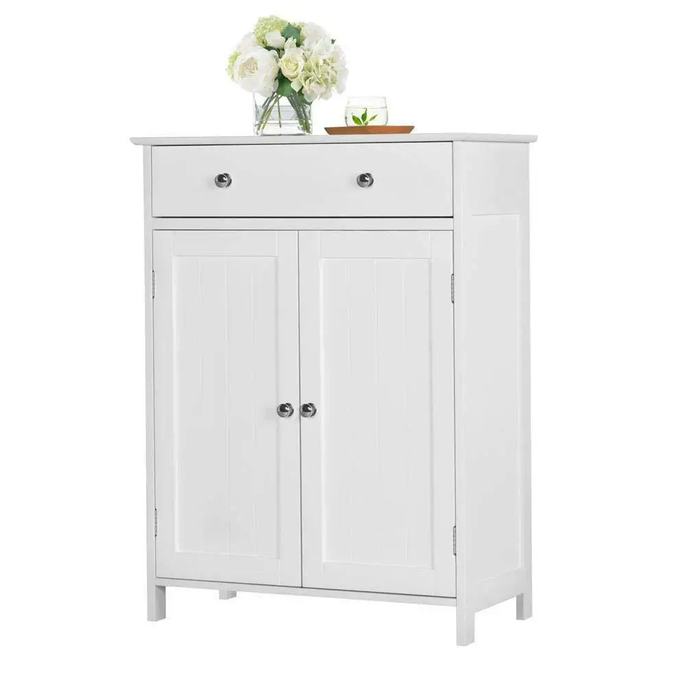 

Bathroom floor cabinet Freestanding locker with 2 white shelving cabinets