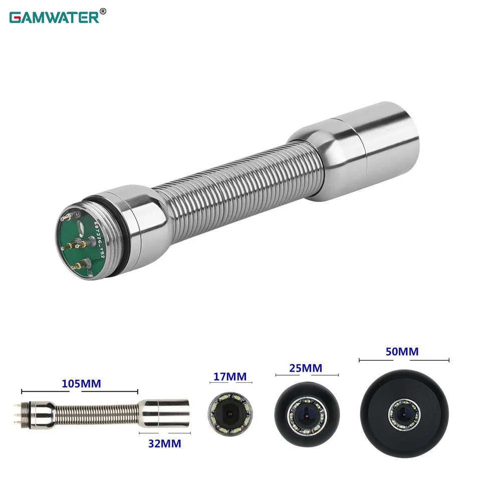 

GAMWATER 17mm Pipeline Inspection with 8Pcs Led Lights Drain Pipe Sewer Snake Camera Head Wall Inspection Camera Replace Head