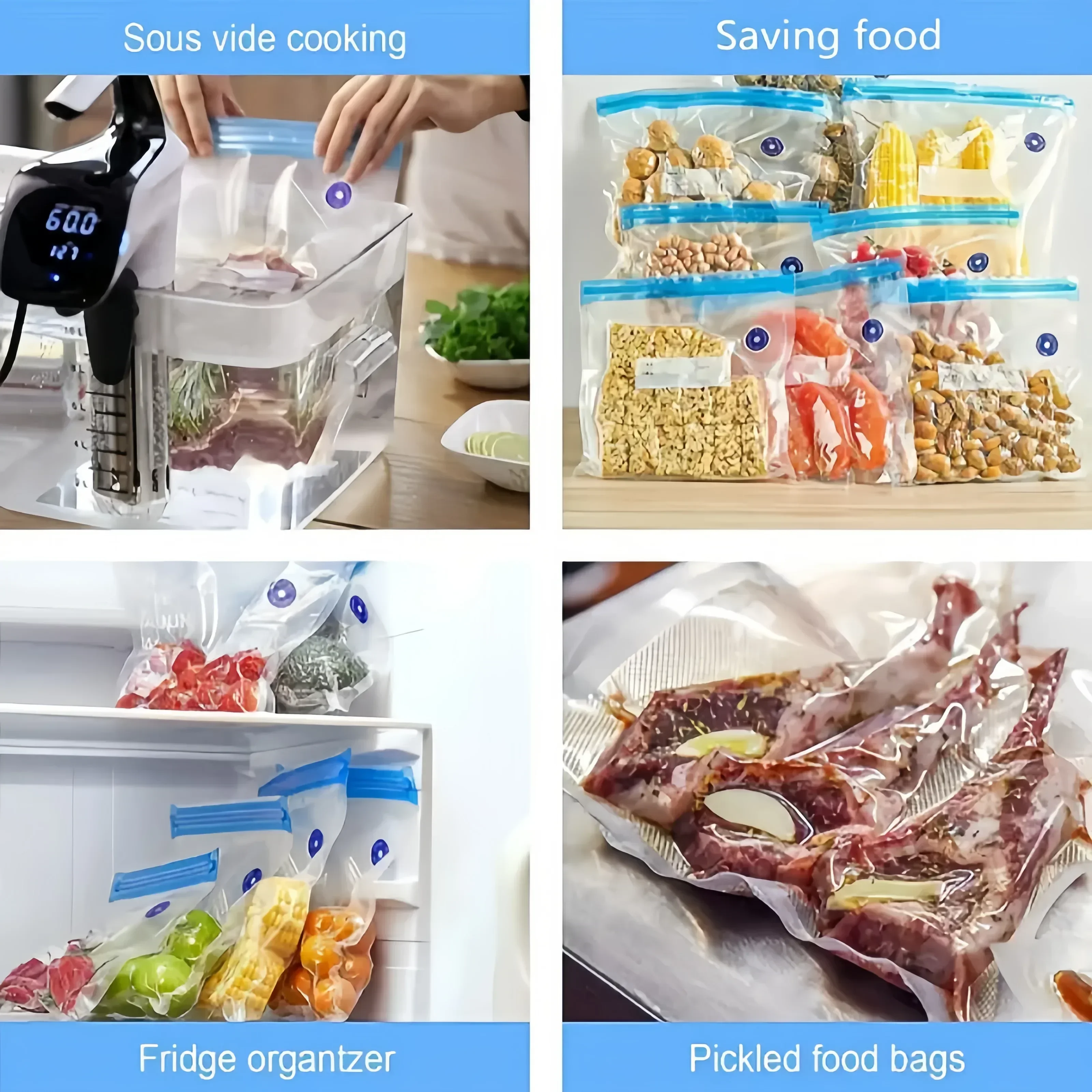 JKUOO Vacuum Sealer Bags Reusable BPA Free Vacuum Zipper Bags Food Storage for Cooking/Food Storage/Microwave ﻿