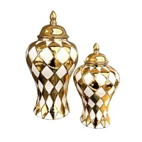 Gold Ringer Checkmate Can Ceramic Ginger Jar Storage Flower Vase Porcelain Artifact Floral Accessories Home Decoration 1