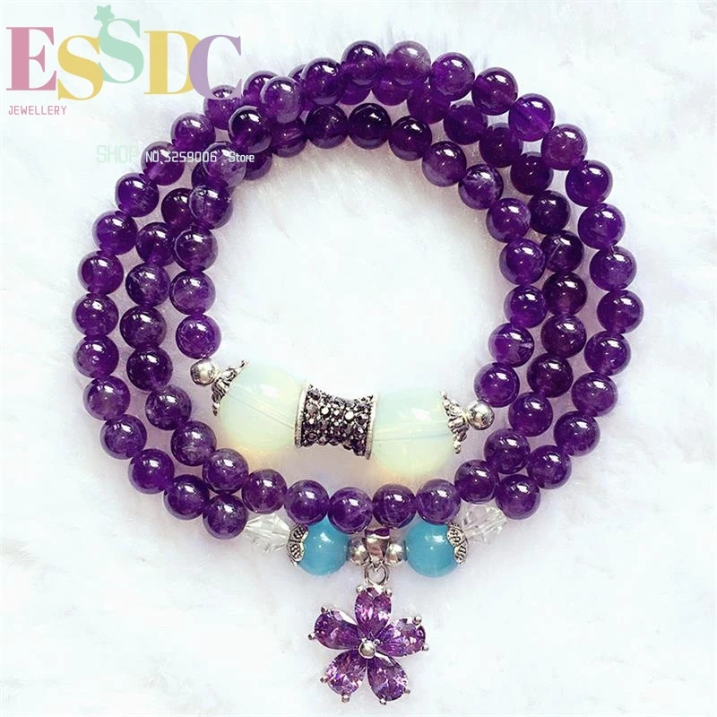 

6mm Amethyst Pendant Bracelet Wholesale New Natural Ladies Multilayer Flower