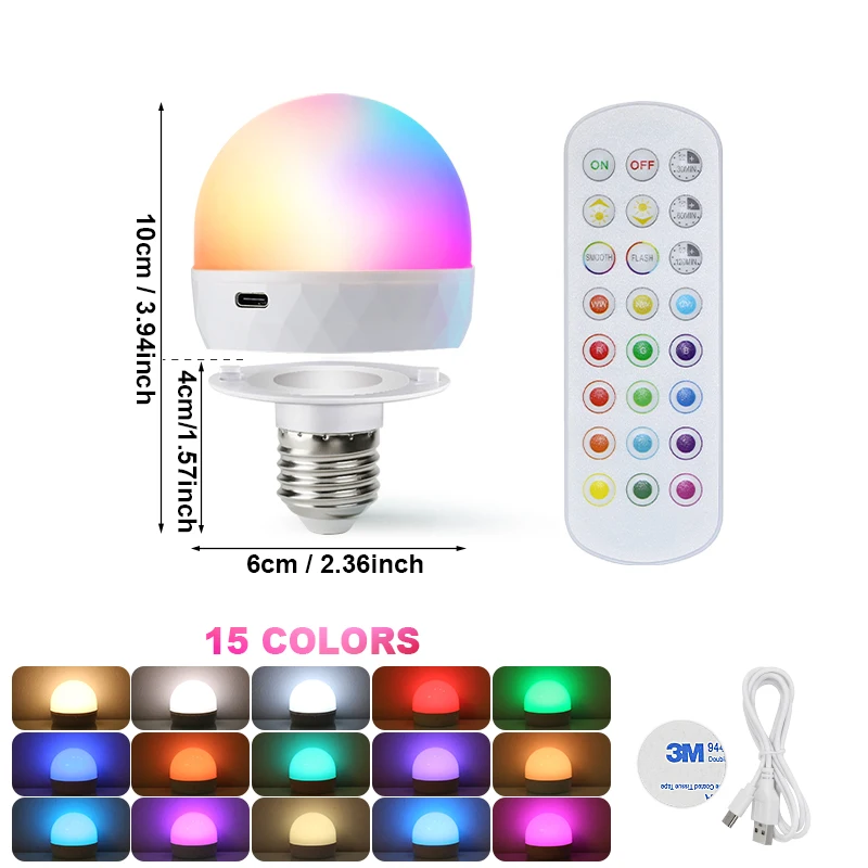 ตัวเลือกสินค้า หลอดไฟ RGB ปรับสีได้ USB พร้อมรีโมท