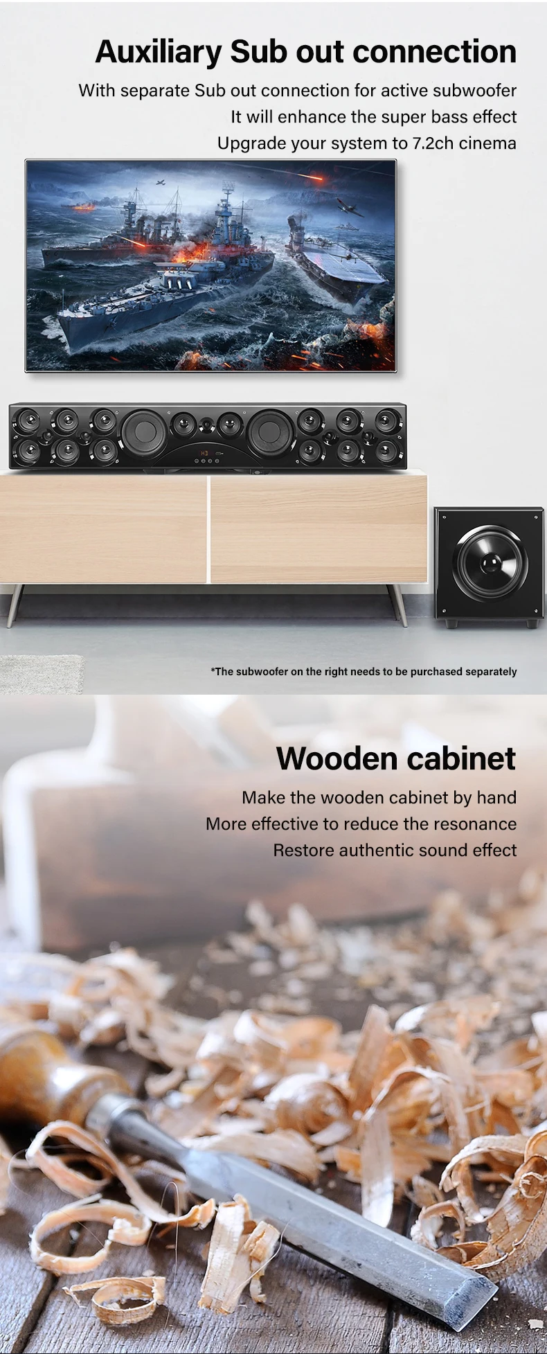 7.1ch Home Theater Sound Bar Speaker System with 310W Power Output Wireless BT M