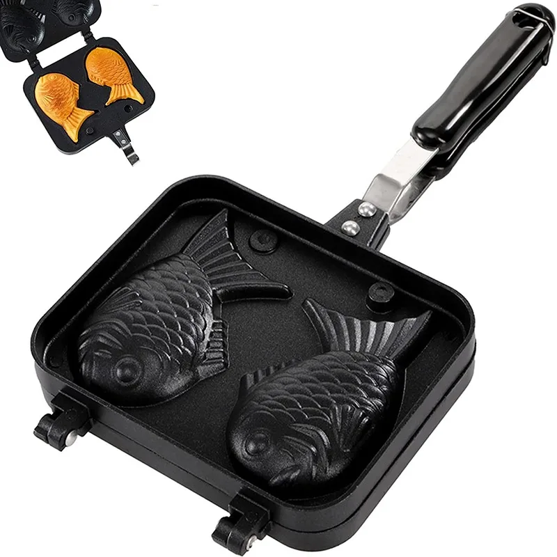 Baking Mould Cake Waffle Maker Japanese Taiyaki Double Fish Shaped Hot Dessert Waffle Cake Maker Pan