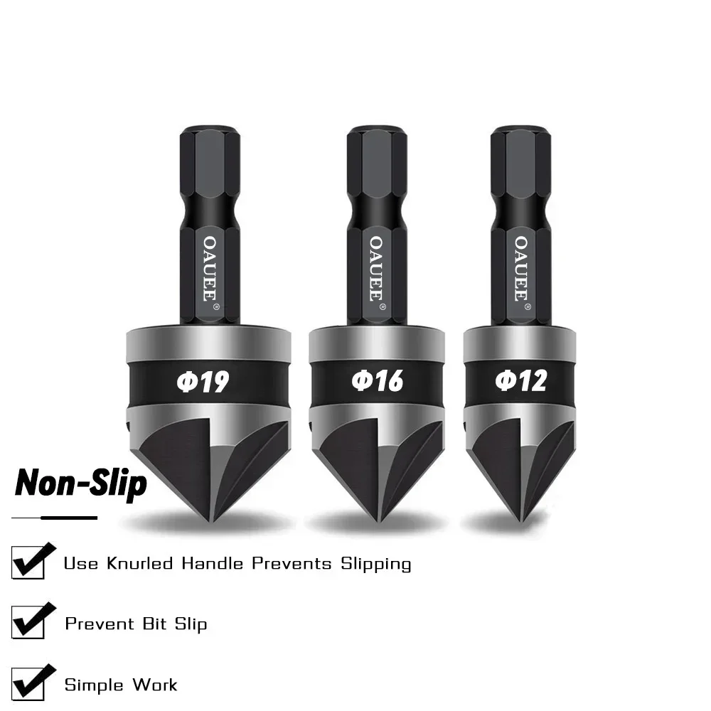 Drill Bit Set 3PCS Hex Countersink Boring 90 Degrees Countersink Drill Bit For Woodr Metal Chamfer Cutter