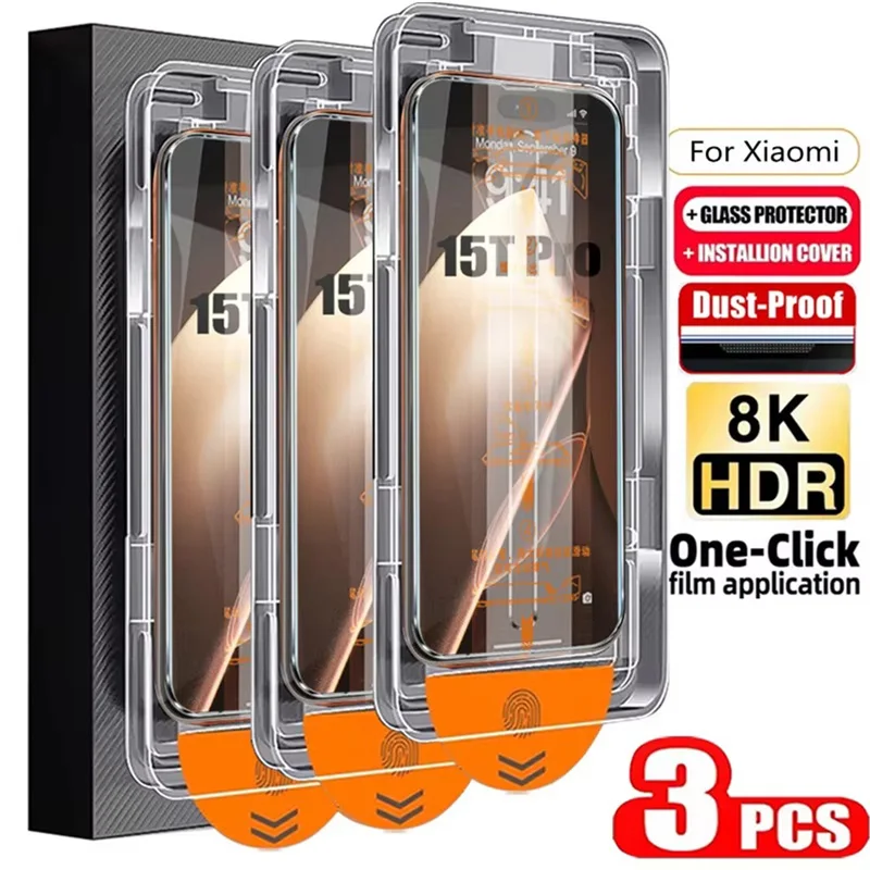 Ultra-Clear 8K Easy Install Tempered Glass Screen Protector with Auto-Dust Boxes, 3-Pack