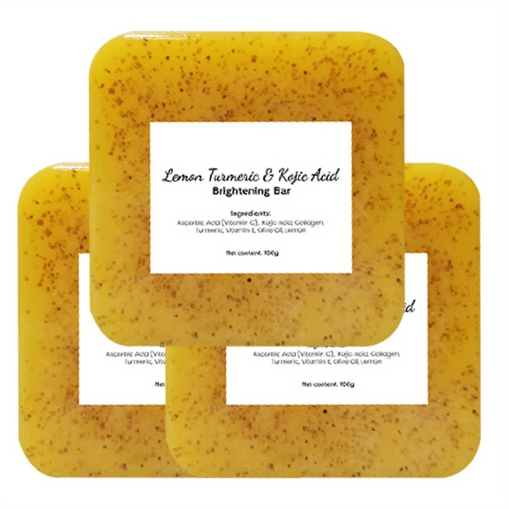 Lemon Turmeric Kojic Acid Brightening Soap Deeply Cleansing Glowing Body Rejuvenating Exfoliating Even Skin Tone Handmade Soap