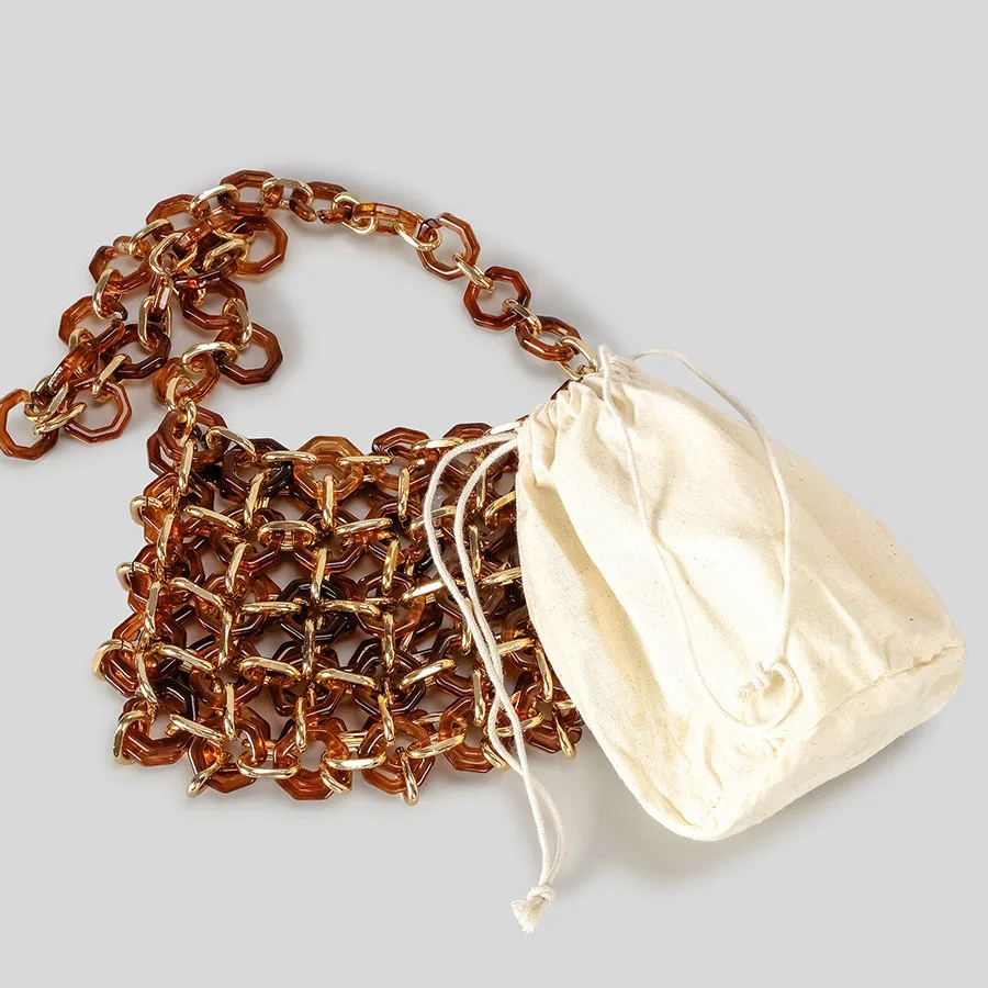 Crystal Bead Bags Customized Fashion Handmade Acrylic Woven Flap Women's Shoulder Bags Summer Handbag Purse Wedding Party