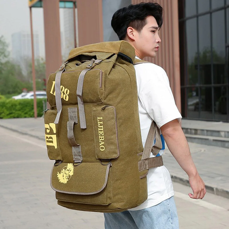 Large Capacity Men's Thickened Canvas Travel Backpack Outdoor Tactical Hunting Training Large Mountaineering Storage Backpack