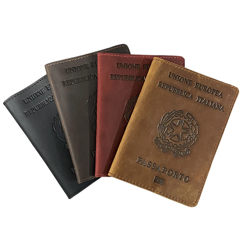 Genuine Leather Italian Passport Cover Travel Passport Case Men Retro