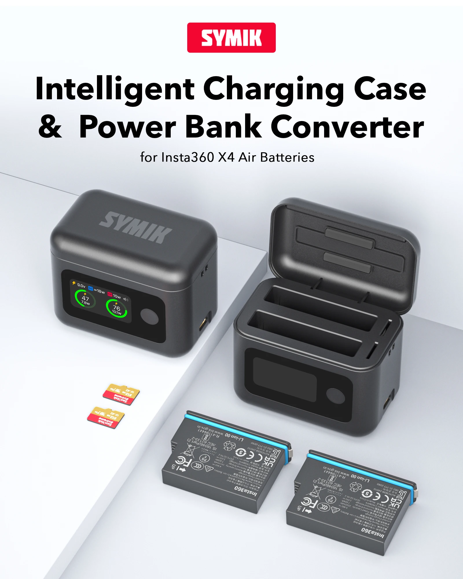 Caméra 360° avec étui de charge intelligent et hub batterie - SYMIK
