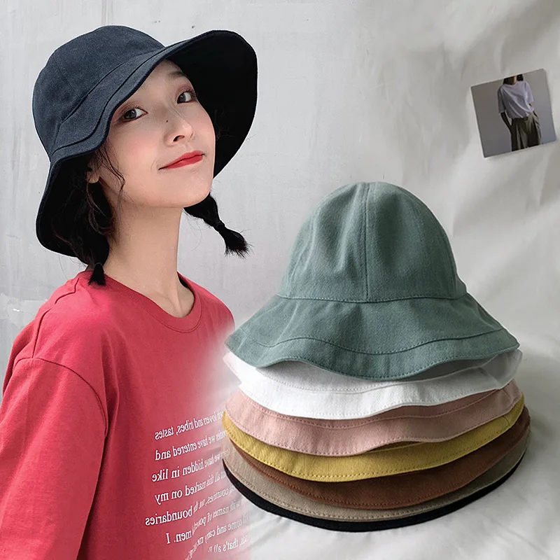 

2022 New Style Cotton Bucket Hats Women Summer Sunscreen Panama Hat Pure Color Sunbonnet Fedoras Outdoor Fisherman Hat Beach Cap