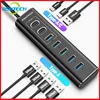 RSHTECH Powered USB Hub 7Port 10Gbps USB 3.2 Type C Individual ON/OFF Switches Adapter Aluminum USB Expander for Laptop PC 1