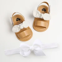 2pcs/Set Summer Cute Bowknot Toddler Girl Shoes Canvas Newborn Garden Sandals Baby Anti-slip Soft Baby Girls Shoes 0-18M with Fr 1