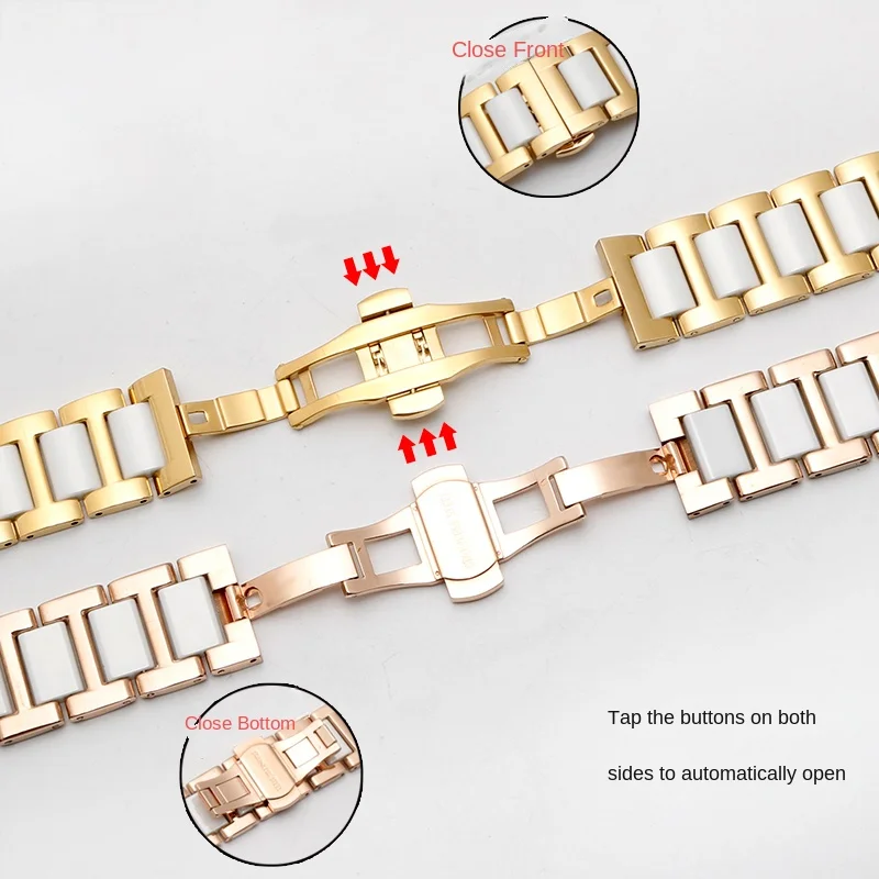 Elegant Ceramic Metal Strap Bracelet with Tool Set - Available in Various Sizes and Colors