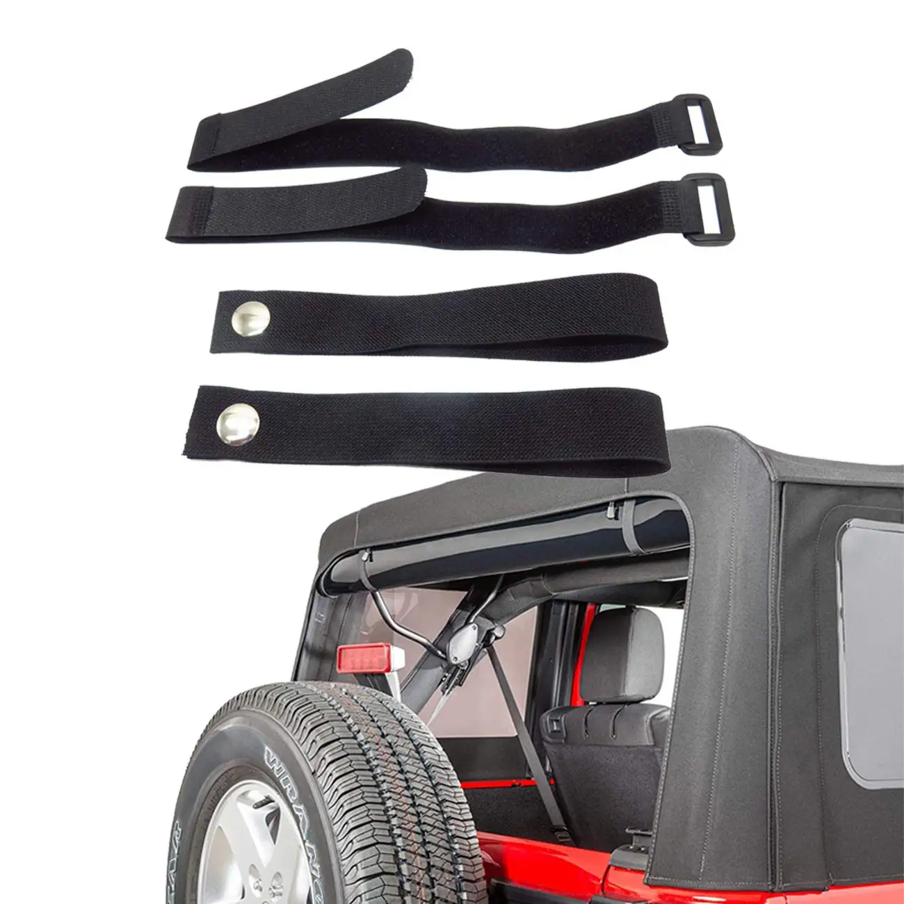 Cinghie Portellone Posteriore Per Jeep Wrangler JK – 4 Pezzi, Nylon Resistente Con Velcro, Larghezza 1,5 Pollici - 3