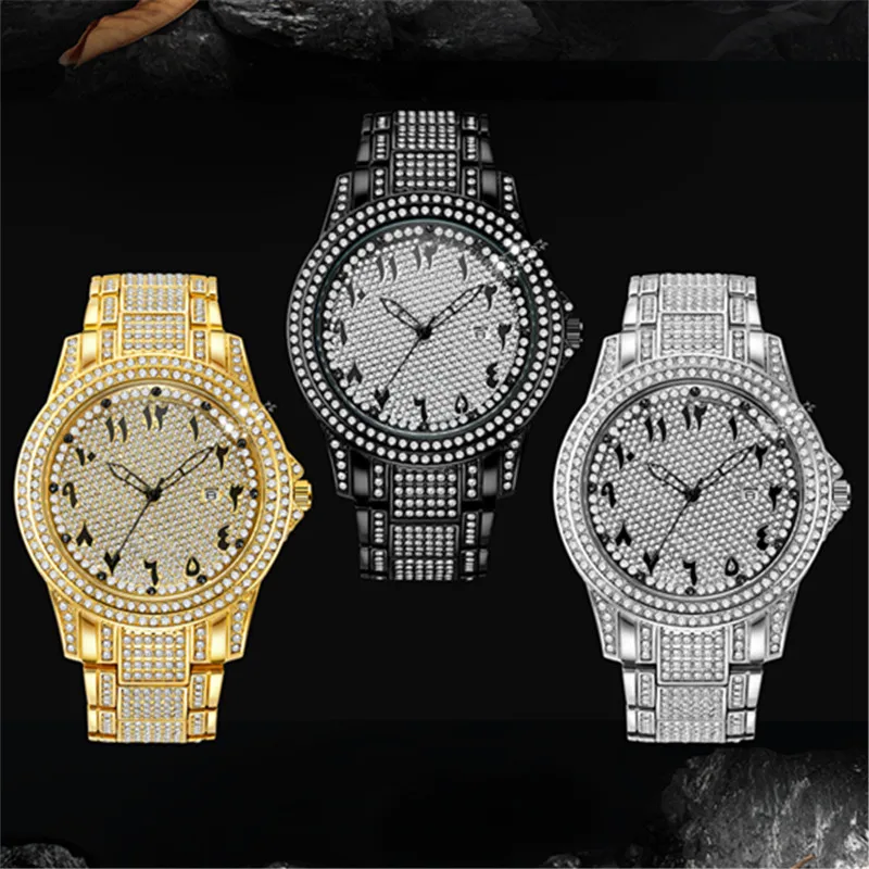 Big Brand Luxury Watches For Men Hip Hop Diamond Fashion Casual Alloy Band Date Quartz Vintage Watch Montres de Marque de Luxe
