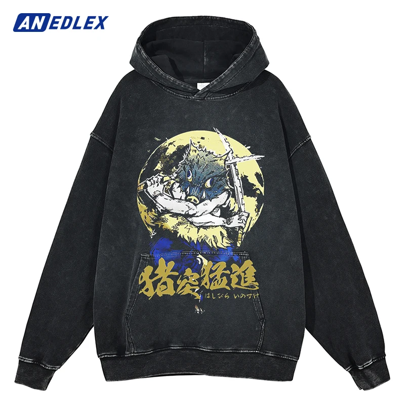 

Толстовка мужская с капюшоном, уличная одежда в стиле хип-хоп, вареная черная, худи в стиле Харадзюку с японским аниме и графическим принтом, хлопковый Свободный пуловер в стиле унисекс