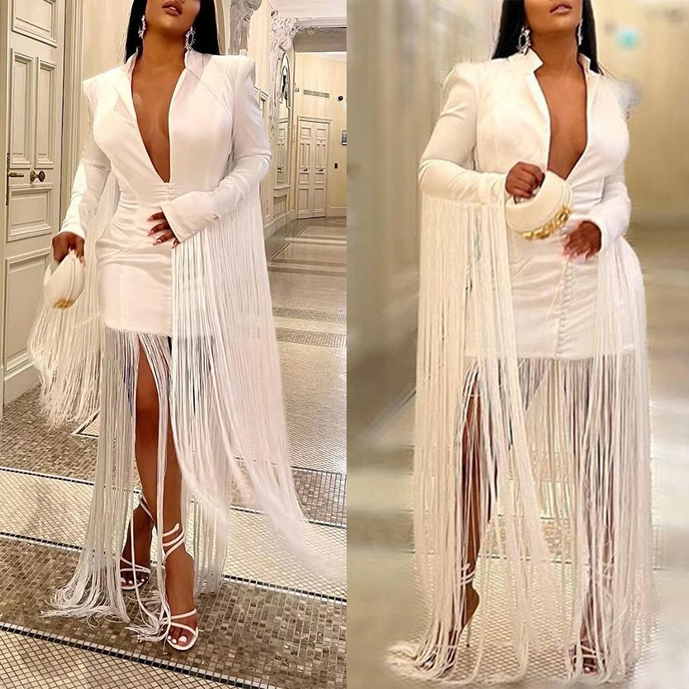 

Sexy Slim Blazer Dressing Party For WomenTassel Guest Wedding Prom Evening Red Carpet Fashion Wear
