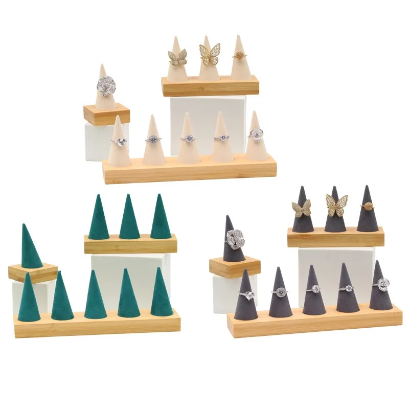 1/5pcs Wooden Ring Holder Display Cone Rack Solid Wood Finger Trinket Stand Storage Organizer Jewelry Ring Stack Showcase