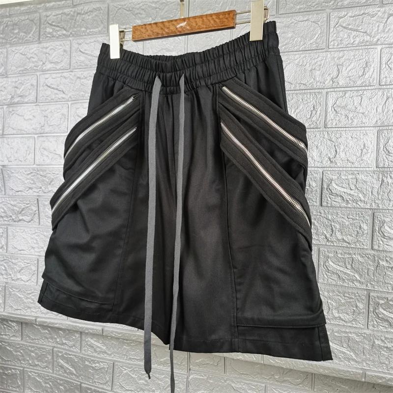 

2023 Multi Patchwork Nylon Double Loop Zipper Drawstring Pocket Shorts Men Women High Quality Vintage Shorts