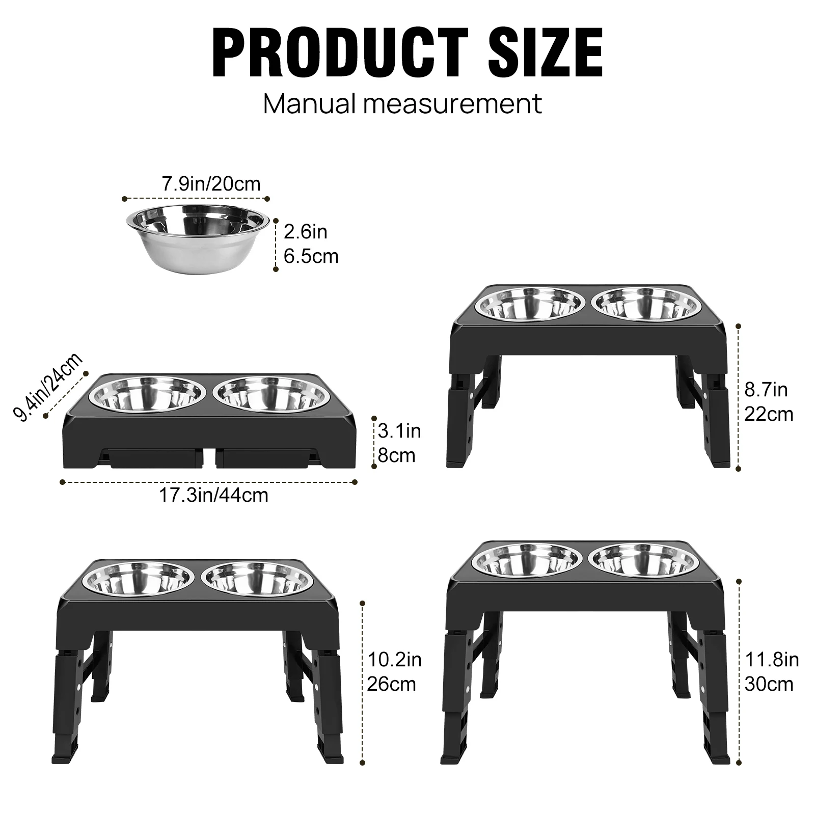 EFAN Raised Dog Bowl 4 Height-Adjustable, Elevated Dog bowls with 2x 1200ml Stainless Steel Bowls, for Small Medium & Large Dogs