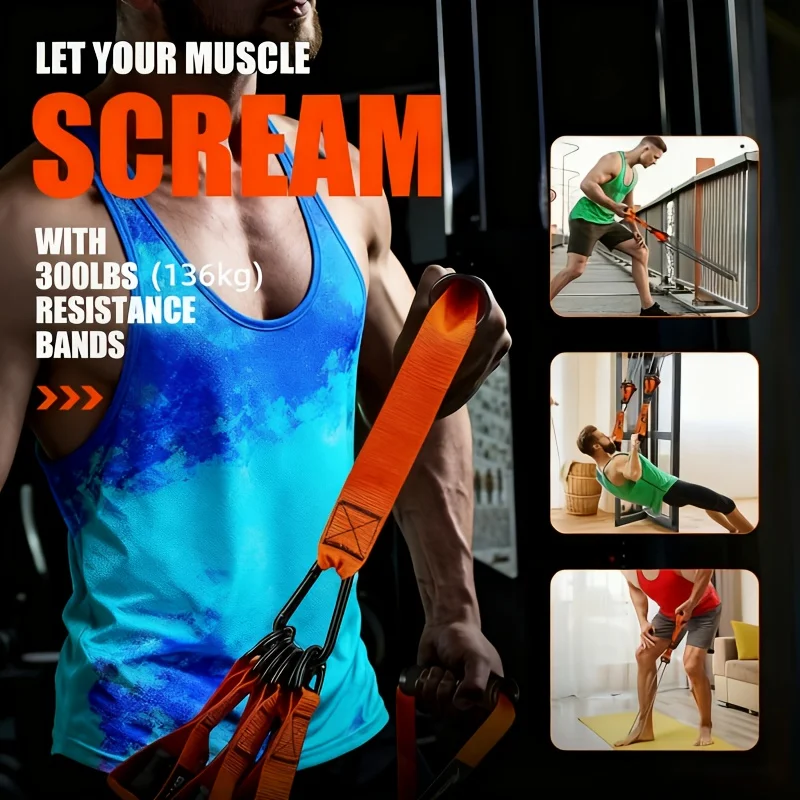 Ultimate 12-Piece Heavy Resistance Band Set with Handles - 300 LBS Latex
