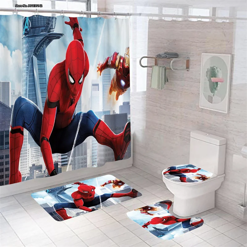 3D Marvel Spiderman Deadpool Batman Fabric Shower Curtain Bathroom Waterproof 
