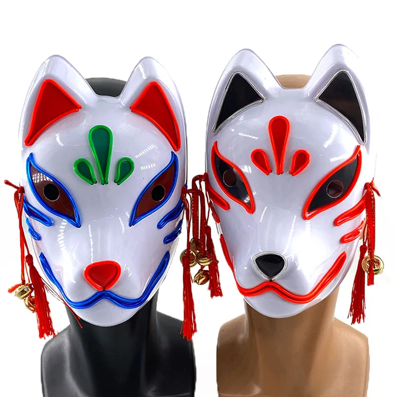 LED Fox Masks Halloween Birthday Party Carnival Japanese Cosplay Fox Costume Props Children Gift Glowing Cosplay Mask Toy