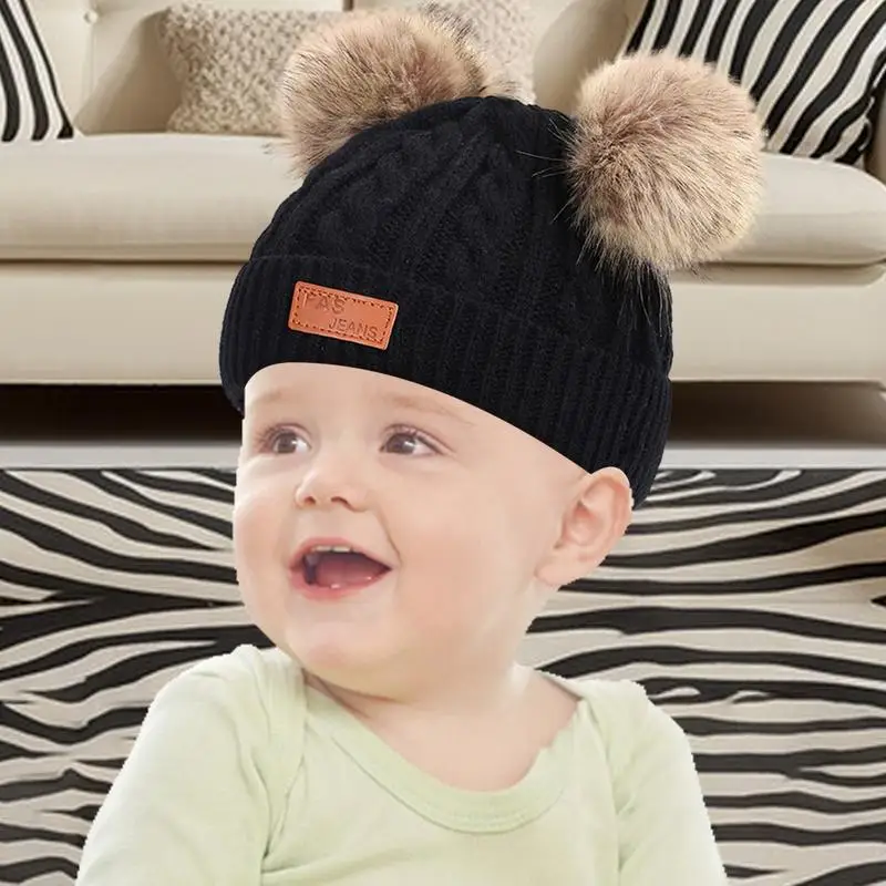 Toddler Girl Hat Pompom Knitted Ski Beanie Hat Comfortable Warm Stretchy Kids Beanie Hats For Boys Girls Toddler Baby School