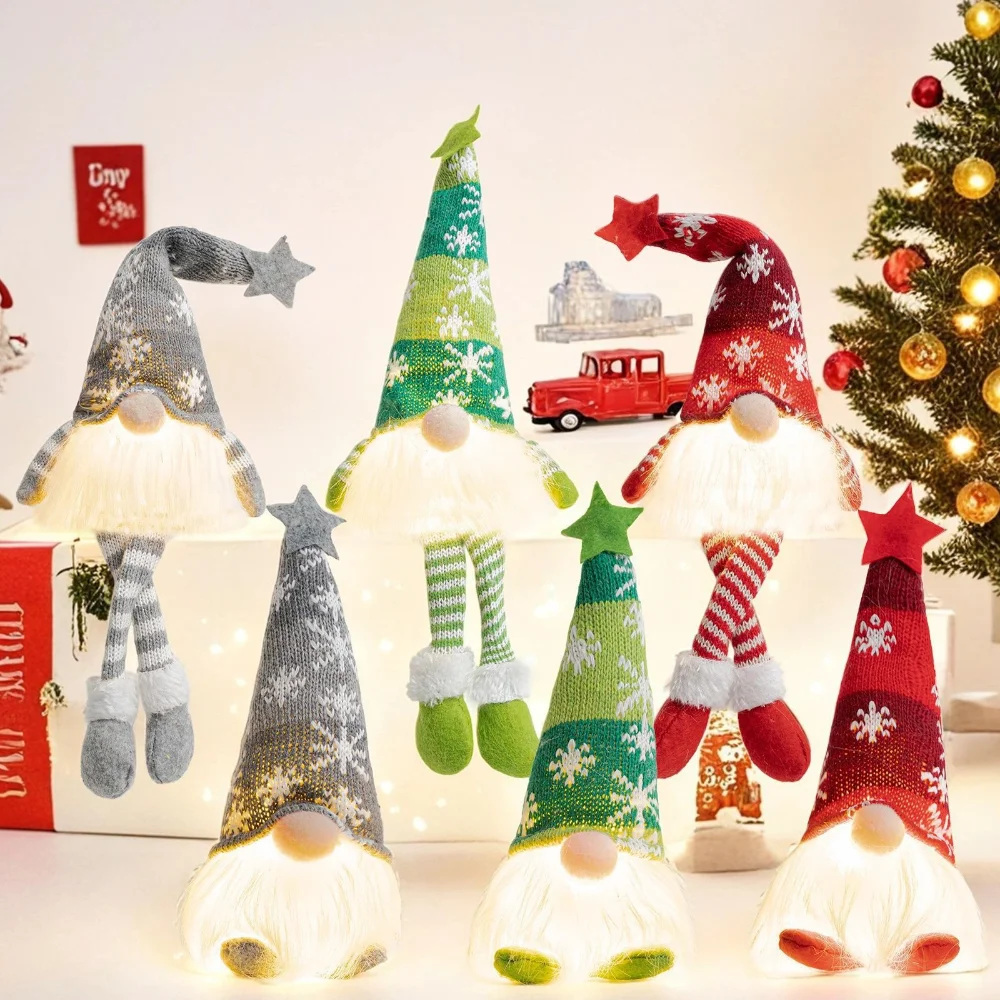 New Christmas decorations knitted wool ball Rudolph doll Nordic forest man knitted hat sitting figure Gifts Holiday Decoration