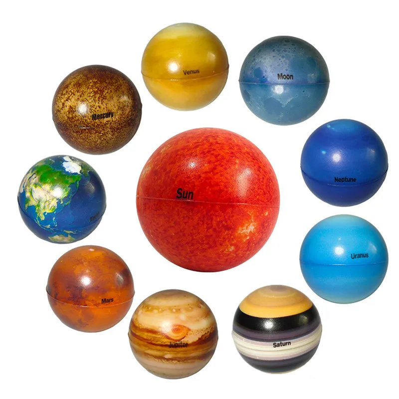 10 Pcs Solar System Planet Balls Stress Relief Educational Toys Safe Sponge  Solid Soft Ball Ideal Bouncy PU Ball Toy Gifts