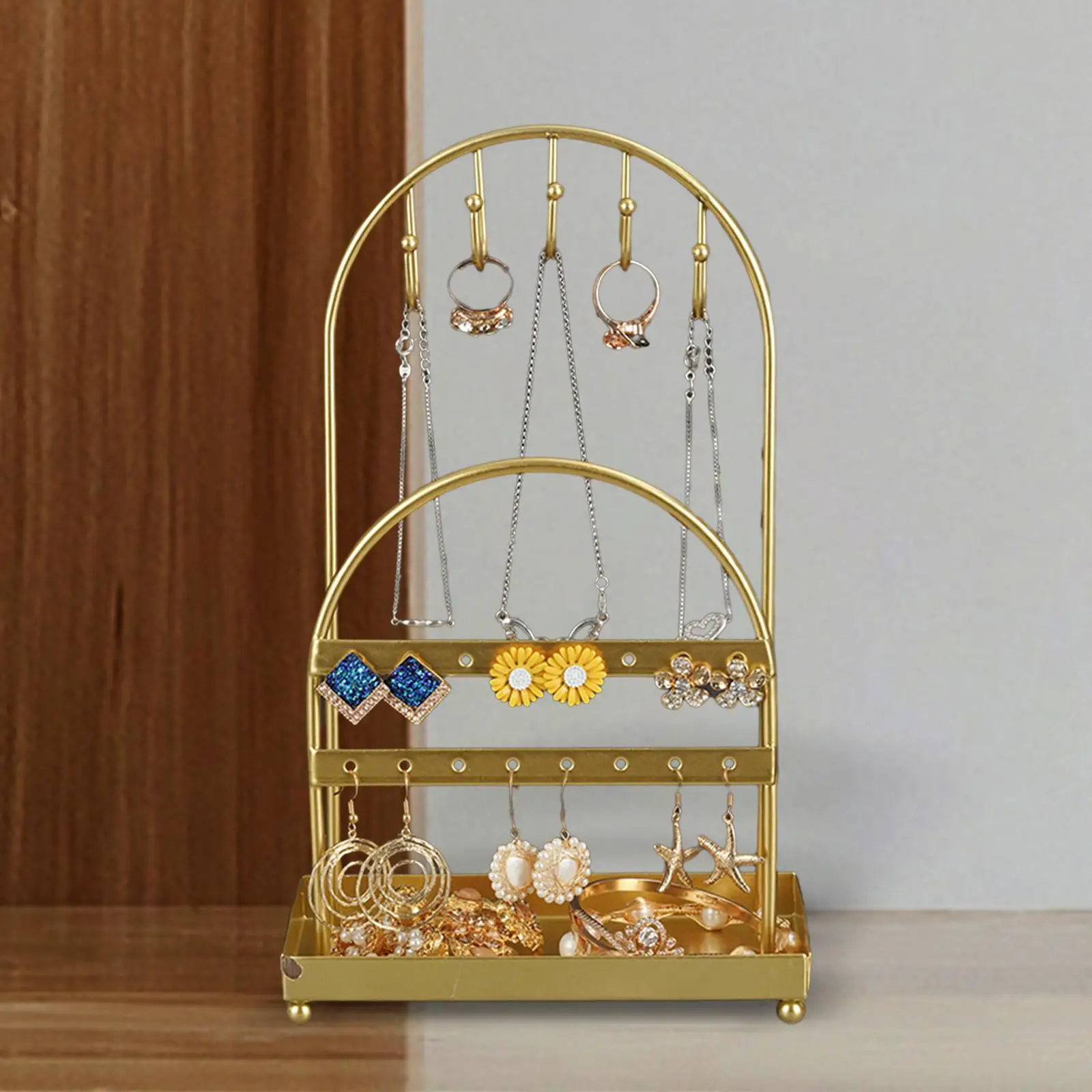 

Jewelry Jewelry Display Stand with 16 Holes Countertop Showcase Stores with 5 Hooks Tabletop Jewelry Holder Jewelry Display Rack