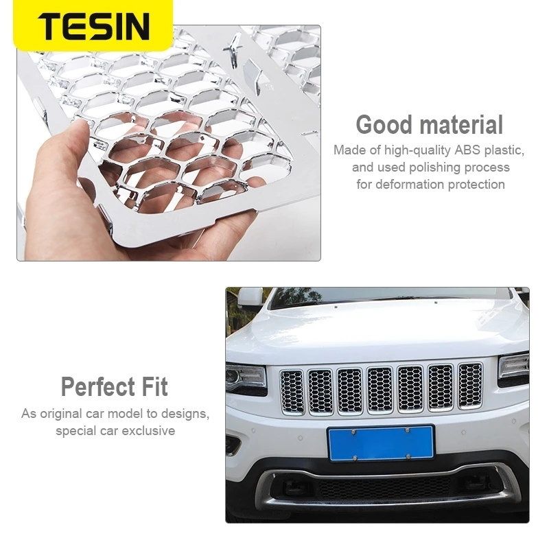 TESIN 레이싱 그릴, 지프 그랜드 체로키 2014-2016 자동차 전면 인서트, 벌집 메쉬 그릴 장식 커버, 자동차 액세서리