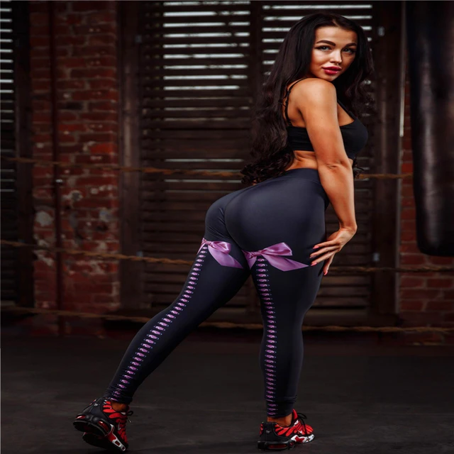 Women Sexy Bow Printed Fitness Leggings High Waist Push Up Legging