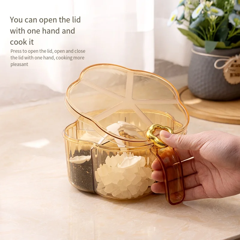 5 Grid Seasoning Box Set Spice Salt Sugar Jars Pepper Condiment Storage Container With Small Spoon Boxes Kitchen Accessories